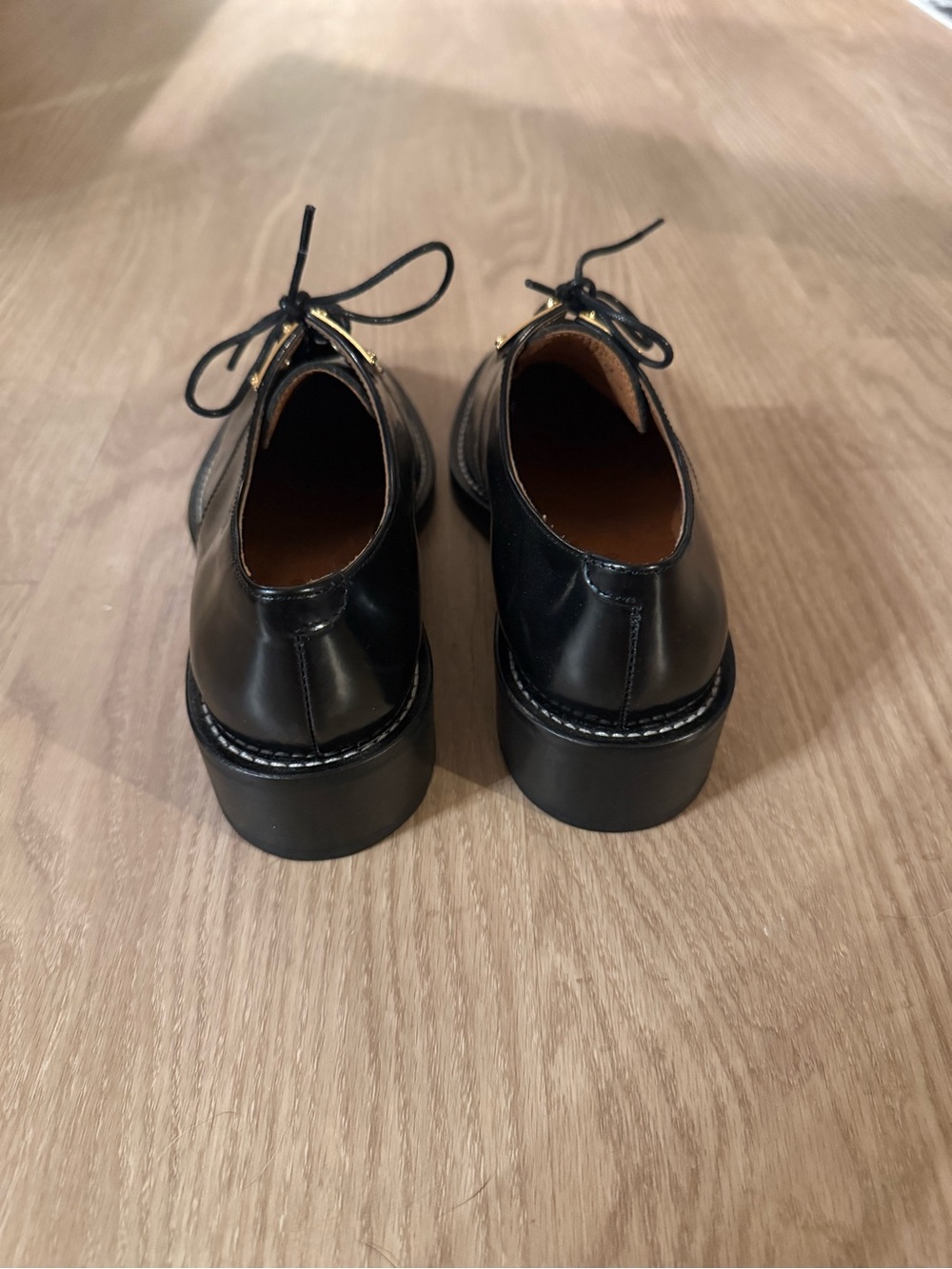 Sandro Black Leather Flats with Gold-Tone Hardware - Picture 7 of 12